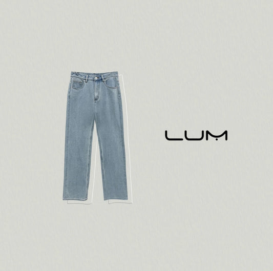 Blue tea water | cloud water blue straight leg jeans with white trim and red ears