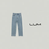 Blue tea water | cloud water blue straight leg jeans with white trim and red ears