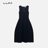 U-Neck Little Black Dress with a Tulip Silhouette