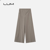 Narrow Waistband with Straight Lines Vintage-Style Wool Wide-Leg Suit Pants