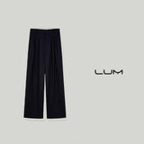 Dark Woven Stripes Fine-Spun Merino Wool Straight-Leg Pants